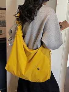 Large yellow slouchy crossbody bag, casual shoulder hobo bag for travel and daily sports.