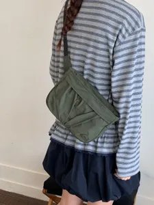 Korean retro utility style women shoulder crossbody bag large capacity casual green bag