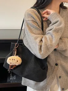 Black suede shoulder bag retro large capacity tote bag casual commuter underarm bag