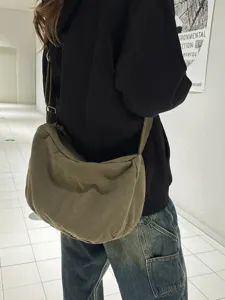 Borsa a tracolla casual in tela da donna grande capacità borsa a sacco versatile