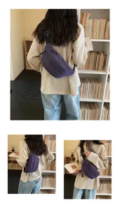Stylish purple checkered chest bag for women, versatile crossbody fanny pack for daily commute.