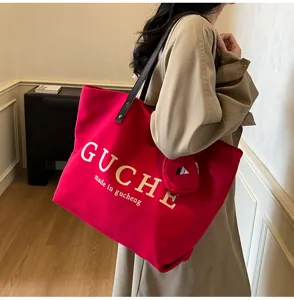Korean style large capacity canvas shoulder bag casual tote bag for commuting and travel