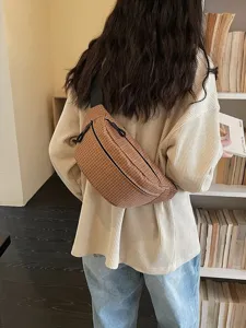 Grid chest bag for men and women, commute style large capacity crossbody casual backpack.