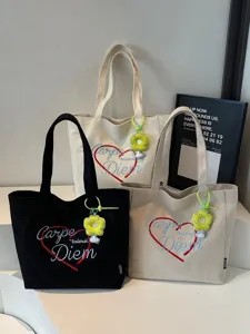 Κoreenstyle καμβάς τσάντα tote, μεγάλη χωρητικότητα κεντημένη τσάντα ώμου για σχολείο.