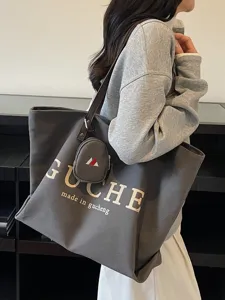 Large capacity canvas shoulder bag for women casual tote bag commuting daily shopping