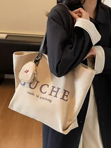 Korean style large capacity canvas shoulder bag casual fashion tote handbag for commuting travel