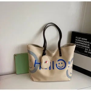 Casual canvas tote bag detail, large capacity single shoulder handbag for student commute.