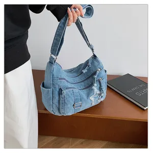 Bolso bandolera de mezclilla de moda, bolso cruzado informal para viajes y trabajo diario.