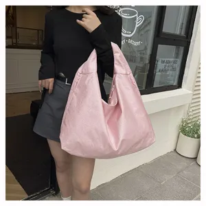 Large pink shoulder bag for women casual hobo tote versatile commuter travel handbag stylish