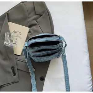 Ρετρό τσάντα ώμου denim πολλαπλών τσεπών χιαστί μοντέρνα τσάντα ταξιδιού μετακίνησης