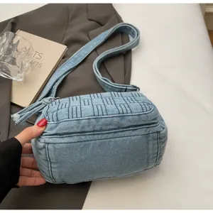 Ρετρό τσάντα ώμου denim για γυναίκες, casual χιαστί τσάντα, κομψή καθημερινή τσάντα ταξιδιού.