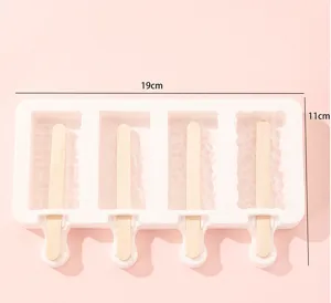 Silicone popsicle mold 4 cavity ice cream maker with wooden sticks for DIY kitchen tool
