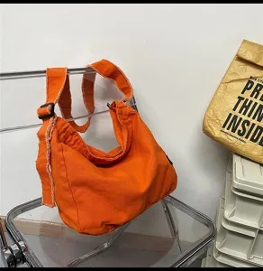 Gewaschene Canvas Umhängetasche mit Fransen lässige Freizeittasche Crossbody Tasche für Damen