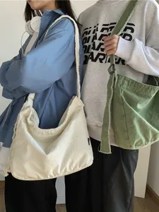 Waschbare Canvas Umhängetasche mit Fransen, lässige, literarische Schultertasche.
