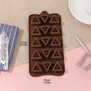 Brown silicone chocolate mold with triangle cavities, 21x10cm baking tool for DIY crafts.