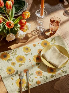 Vintage sunflower cotton placemat heat insulated fabric table mat for dining room kitchen.