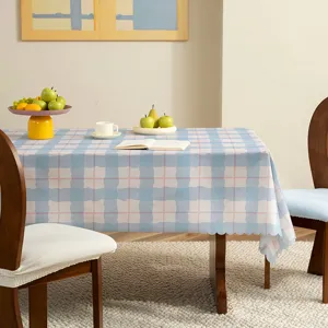 Waterproof Oil-Proof Rectangular Tablecloth Cream Style Plaid Table Cover For Dining Room Kitchen Home Decor