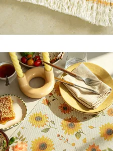 French vintage sunflower cotton placemat heat insulated fabric table mat for dining room