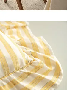 Cotton striped chair pad, French vintage style cushion with ruffles, soft dining pad.