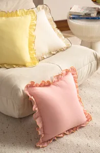 Pure cotton ruffle pillow cover soft decorative cushion for living room sofa bay window home decor
