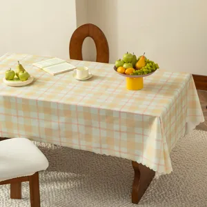 Rectangular cream style plaid tablecloth waterproof oil-proof table mat for dining room