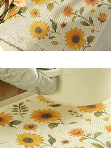Original cotton placemat with vintage sunflower pattern, heat resistant table mat decor.