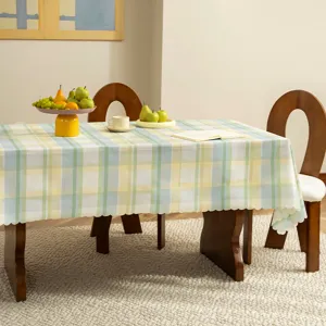 Rectangle plaid tablecloth cream style waterproof washable table cover for dining room home decor