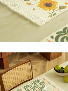 Cotton placemat with botanical sunflower and palm tree print, heat-insulation table mat.
