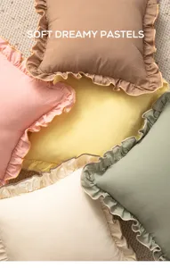 Soft pure cotton ruffled pillowcase detail showcasing pastel colors for cozy home decor.