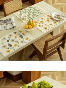 French vintage cotton placemat with fringe, heat-insulating table mat for dining room decor.