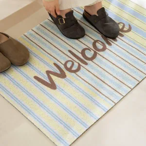 Stripe welcome door mat for home entrance, non-slip floor mat for hallway and doorway.