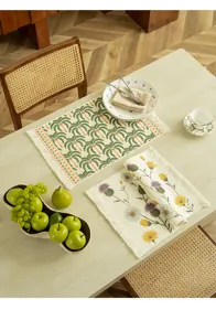 Original cotton line placemat with palm and floral patterns, heat insulation table mat for home.