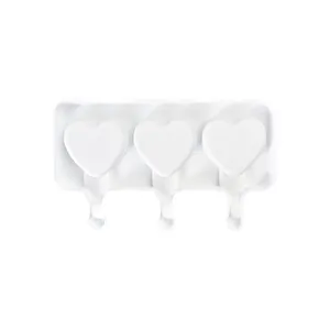 3-Cavity Heart Silicone Ice Pop Mold DIY Homemade Popsicle Maker Kitchen Tool White