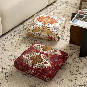 Retro Ethnic Style Square Velvet Floor Cushion With PP Cotton Filling Decorative Living Room Tatami Floor Pillow
