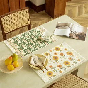 Woven cotton placemat heat insulation table mat French retro botanical dining room decor