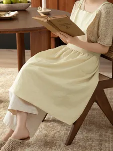 Cotton linen vintage kitchen apron with pocket, comfortable sleeveless cooking pinafore dress.