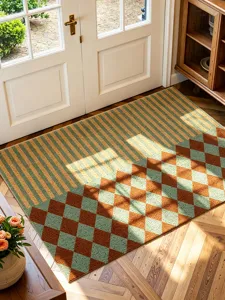 Retro plaid doormat vintage floor mat anti-slip home entryway rug detailed product view