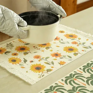 Original cotton thread placemat anti-scalding heat insulation sunflower fabric dining table mat