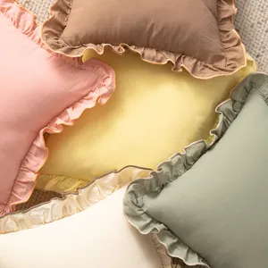 Pure cotton ruffled throw pillow cover dopamine style decorative cushion for living room sofa