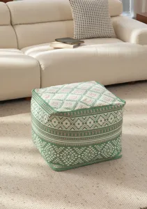 Detailansicht grünes geometrisches Bodenkissen, weicher Stoff Tatami Sitz für Wohnzimmer