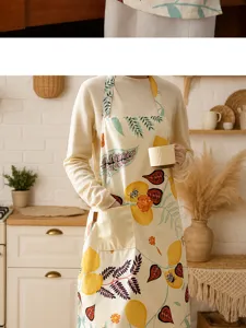 Kitchen apron for cooking, waterproof and oil-proof cotton linen with lemon print.