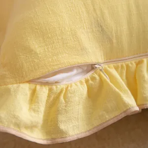 Pure cotton yellow pillow cover with ruffle edge for sofa living room decor main view