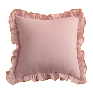 Pure cotton pink throw pillow cover with cute ruffle edges for living room sofa home decor item