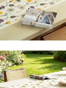 Baumwoll Blumen Tischlaeufer Nahaufnahme Detailanzeige fuer Esszimmer und Heimdekoration