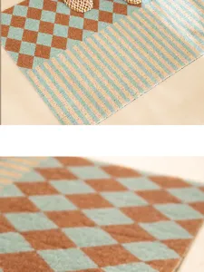 Vintage checkered doormat anti-slip loop mat retro geometric floor mat for entryway home hallway
