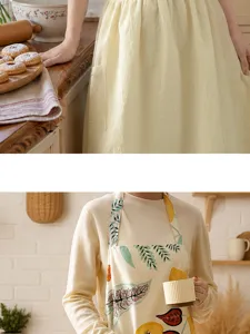 Cotton kitchen apron for women, waterproof and oil-proof sleeveless cooking smock with pocket.