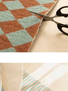 Vintage checkered loop vinyl floor mat detail showing easy custom cutting design
