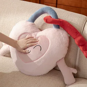Plush heart lock shaped pillow detail, soft velvet cushion for bedroom sofa wedding decor