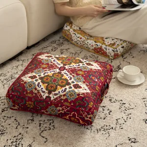 Vintage ethnic style floor cushion for living room tatami and comfortable pouf seating.