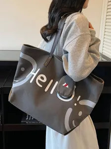 Large capacity canvas tote bag for women, Korean style casual shoulder bag and handbag commuter.